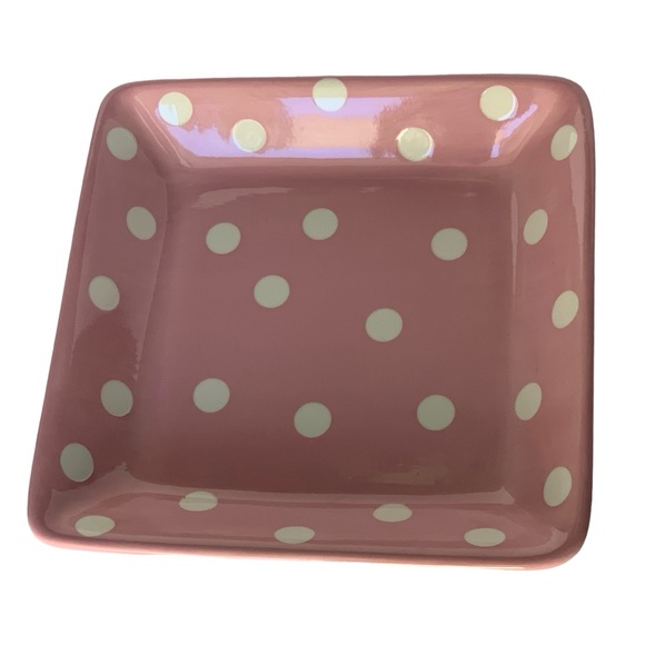Pampered Chef Pink Polka Dot Set/2 Square Plates #5415 Help Whip Cancer NWT - Picture 2 of 6